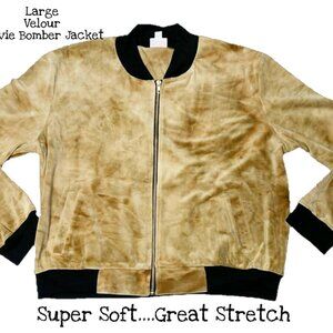 NEW LuLaRoe Elegant Faux Suede Gold Mustard‎ Velour Stevie Bomber Jacket Stretch